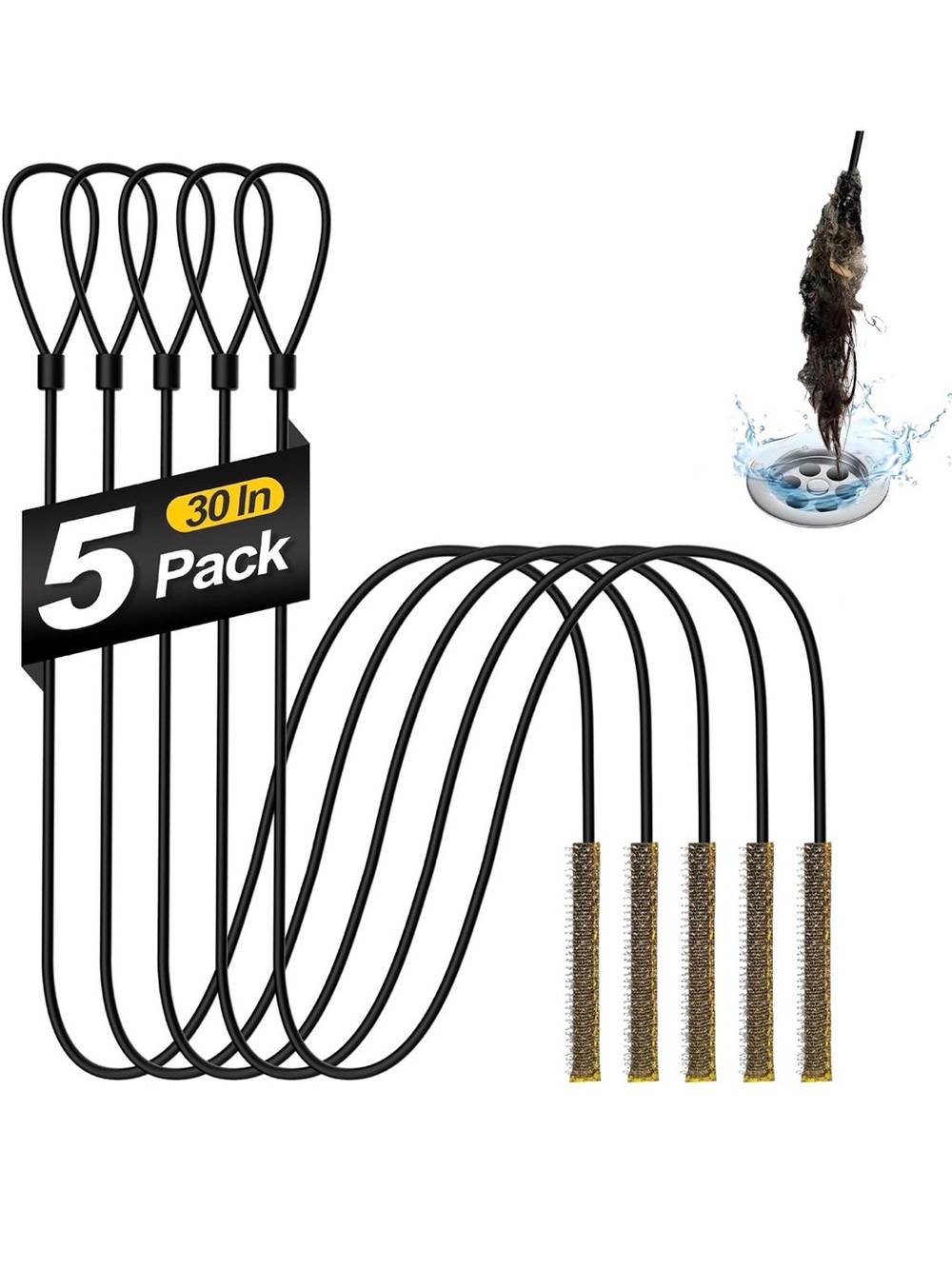 Black 30in Drain Cleaning Snake Kit - 5 Pack